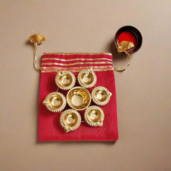 Pack of 100 Urli Diya with Potli Set, Indian Combo Gift Set, Ethnic Wedding Favors Gift, Pooja Return gift, Party Favors Gift, Diwali Gift