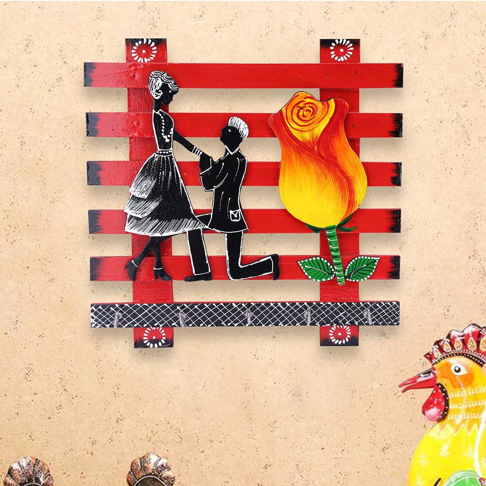 Wooden Valentine Design Wall Key Holder Handmade Key Holder, Key Organizer, Key Holder for Wall, Entryway Decor, Couple Design Key Shelf