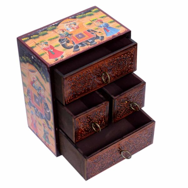 Wooden Hand Painted 4 Drawer Chest of Drawer Trinket Box Jewellery Box Drawer Decorative Tabletop Drawer Home Decor Gift for her - Image 4