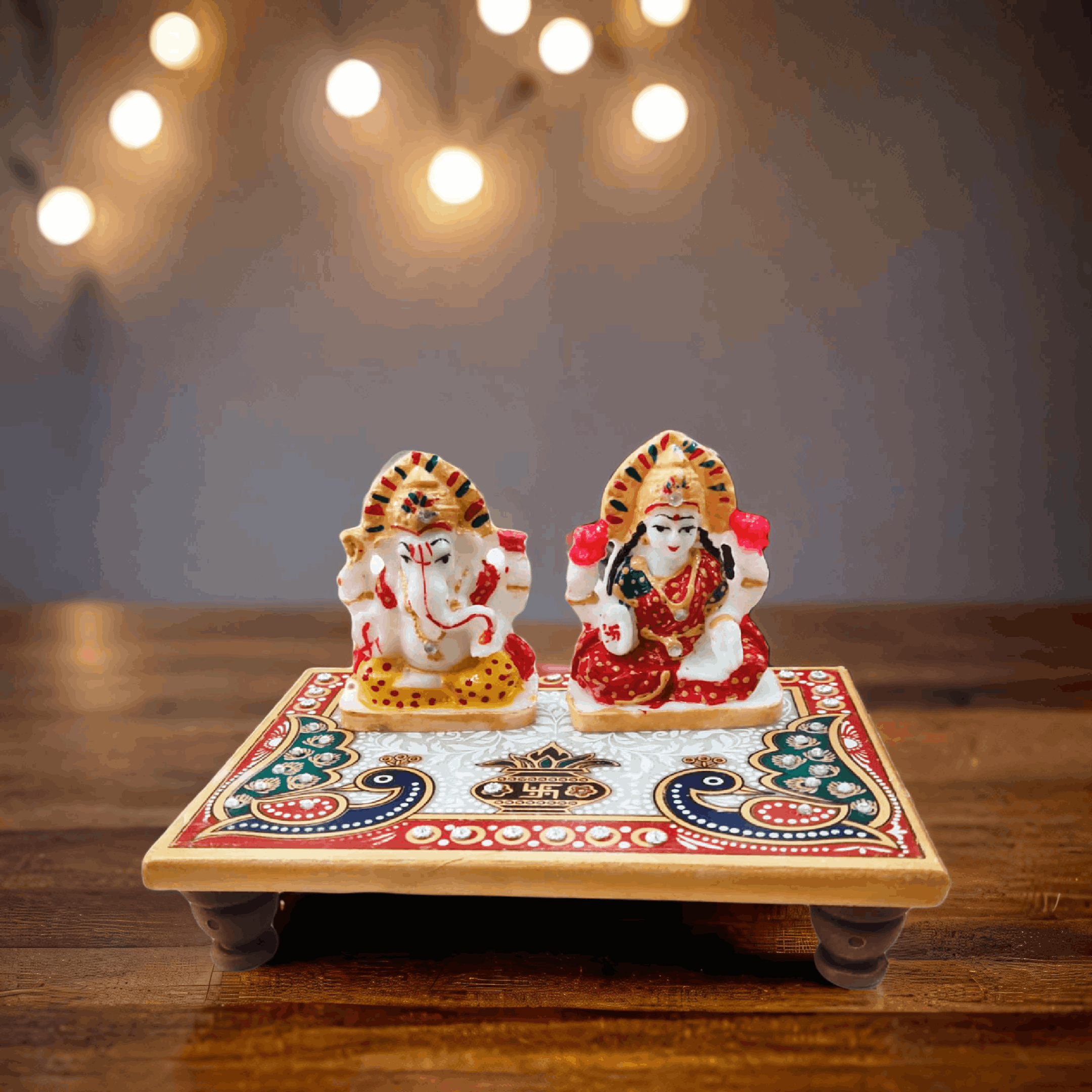Pack of 50 Marble Ganeshji Laxmiji in Chowki Gift Set, Indian Wedding gift, Party Favors gift, Diwali gift