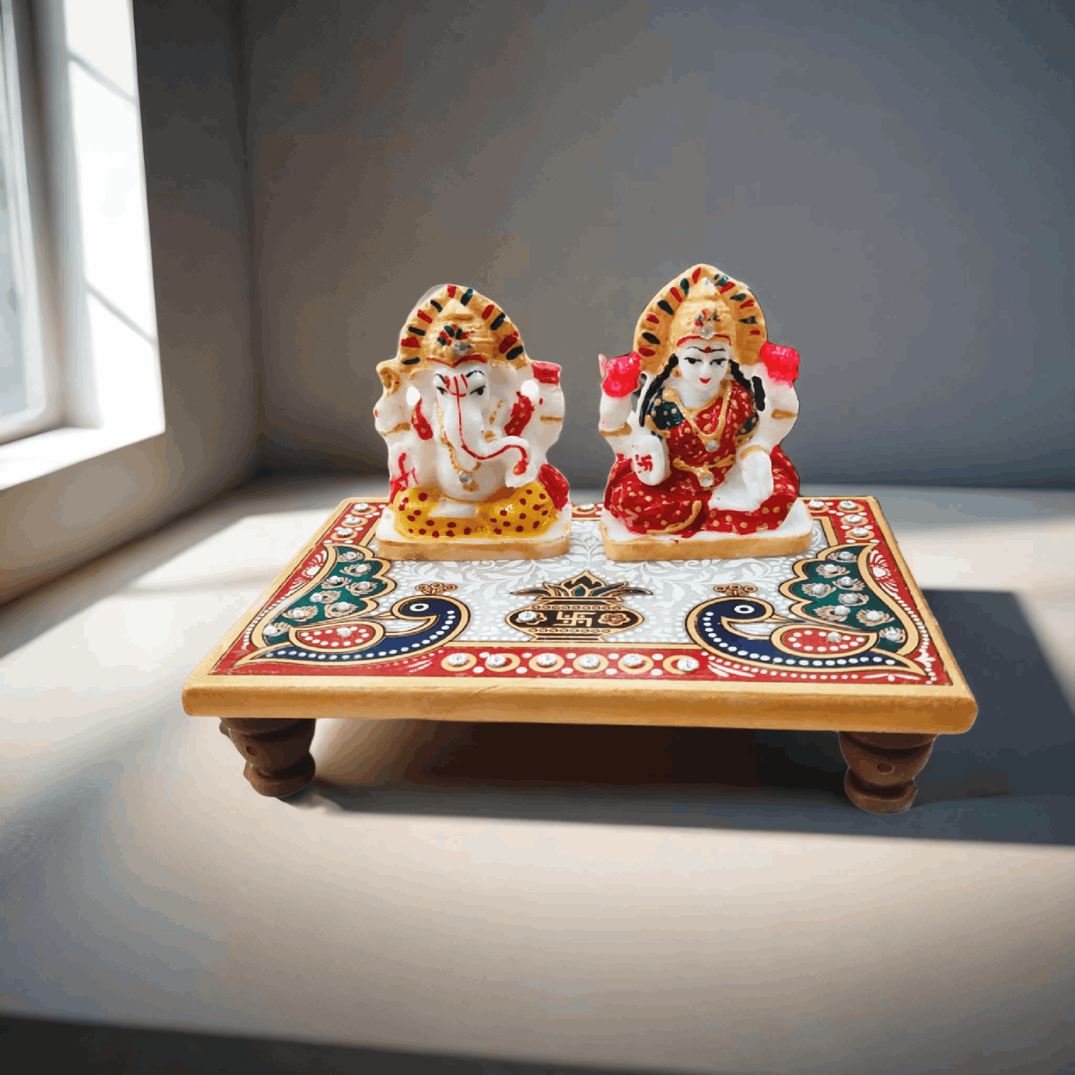 Pack of 50 Marble Ganeshji Laxmiji in Chowki Gift Set, Indian Wedding gift, Party Favors gift, Diwali gift - Image 2