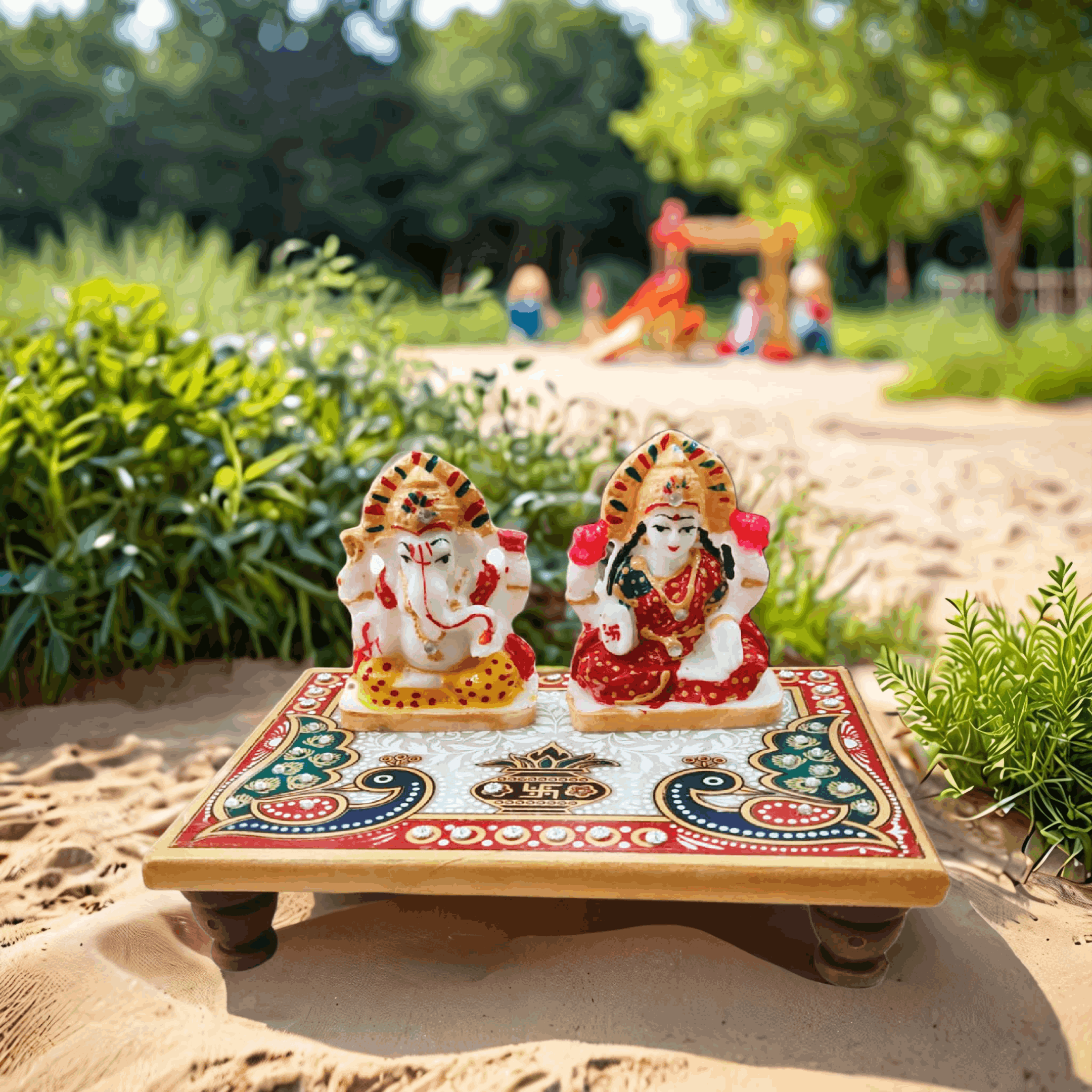 Pack of 50 Marble Ganeshji Laxmiji in Chowki Gift Set, Indian Wedding gift, Party Favors gift, Diwali gift - Image 3