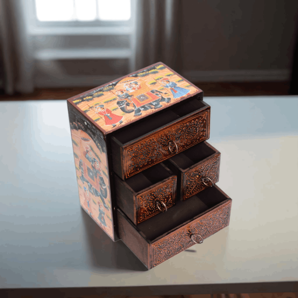 Wooden Hand Painted 4 Drawer Chest of Drawer Trinket Box Jewellery Box Drawer Decorative Tabletop Drawer Home Decor Gift for her