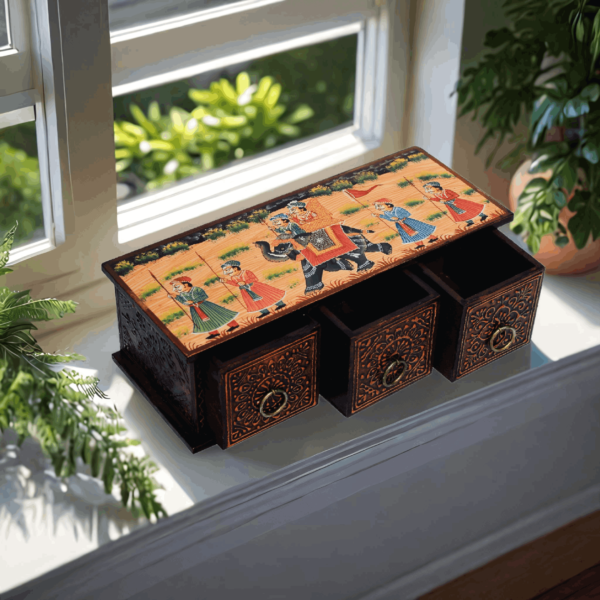 Wooden Hand painted Tabletop 3 Chest of Drawers Keepsake Drawer Trinket Box Jewellery Box Trinket Drawer Decorative Drawer Gift for her - Image 2