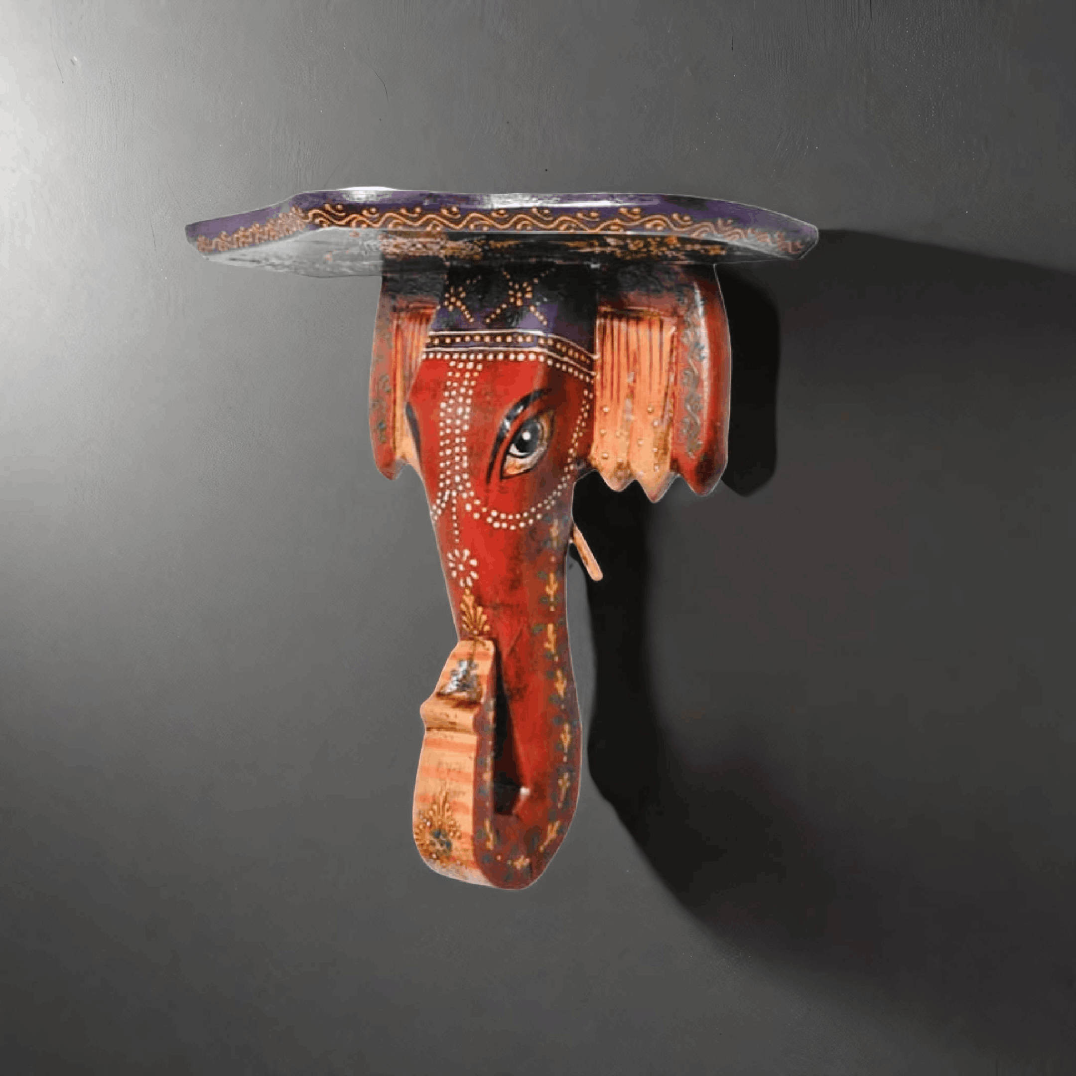 Wooden Wall Shelf Shelving Wall Bracket Elephant Face Wall Mount Shelf Indian Handicraft Home Room Decor Unique Collectible Art Wall Decor