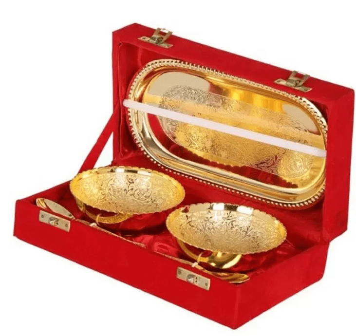Pack of 80 Gold plated Bowl Set Wedding Favors Gift Return Gift Party Favor Diwali Gift Wedding Gift Decorative Silver Bowl with Tray Set